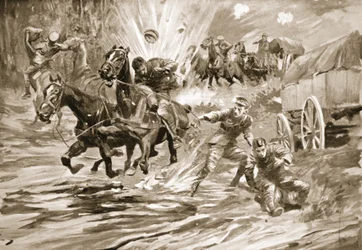 Sergeant Bostock zorgt voor de gewonden van een konvooi waarvan hij de leiding had onder zwaar vuur